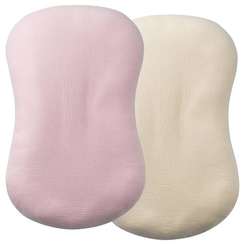 Muslin Baby Lounger Cover 2 Pack, Organic Cotton Newborn Lounger Cover, Soft and Breathable Baby Nest Slipcover for Boys Girls, Beige and Pink
