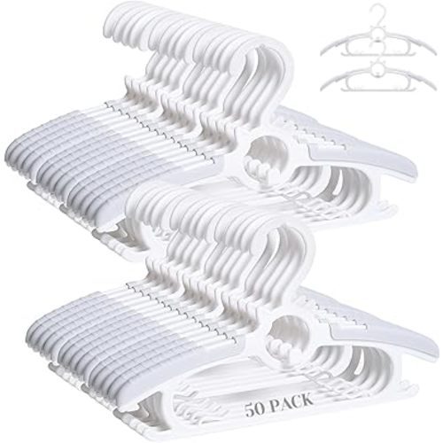 JSF 50Pcs Grey Baby Hangers,Plastic Kids Clothes Hangers11-14 Adjustable Perchas for Newborn, Non-Slip Children Outfit Bear Hanger for Girl Boy Toddler Infant Nursery Clothing