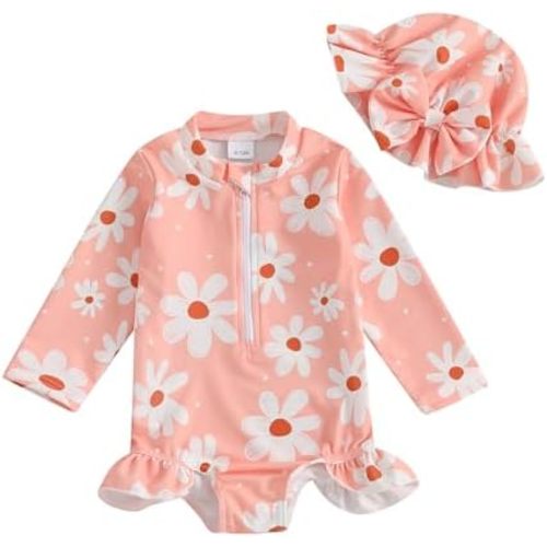 Infant Baby Girl Swimsuit One Piece Long Sleeve Zip Swimwear Bathing Suit Beach Wear