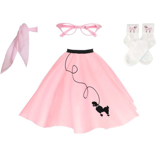 Hip Hop 50s Shop Adult 4 Piece Poodle Skirt Costume Set