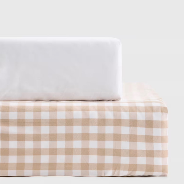 Organic Percale Gingham Crib Sheet 2-Pack in Cafe
