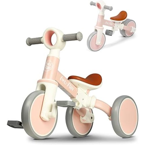 LOL-FUN Baby Balance Bike for 1 2 Year Old Boys Girls Gift, 4 in 1 Kids Tricycle for Toddlers 1-3 with Easy Assembly Removable Pedal