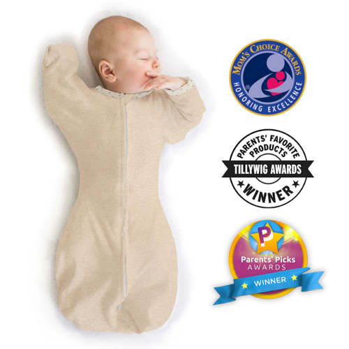 Transitional Swaddle Sack - Arms Up 1/2-Length Sleeves & Mitten Cuffs, – SwaddleDesigns- Oatmeal
