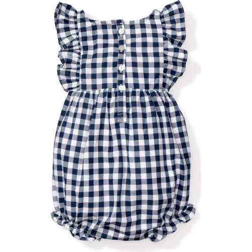 Ruffled Romper, Navy Gingham - Petite Plume | Maisonette