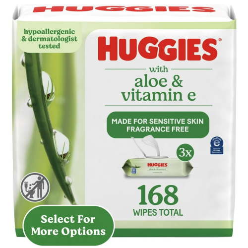 Huggies Natural Care Sensitive Body Wipes, Aloe & Vitamin E, Unscented, 3 Pack, 168 Total Ct