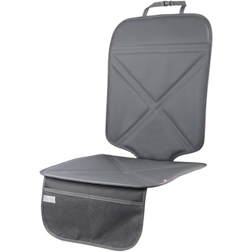 Car Seat Protector Leather Waterproof Child Safety Seat Protector Cover with Thick Pad and 2 Large Pockets Durable Kick Mat for All Auto Seat (Deep Gray)