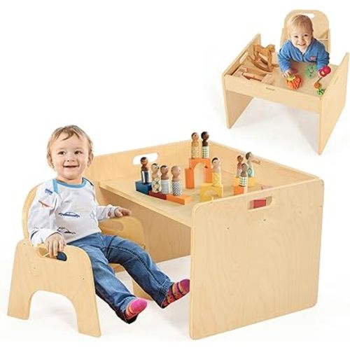Montessori Weaning Table and Chair Set, Montessori Table and Chair Set for Toddlers, Montessori Children's Furniture for Reading, Crafts & Play, Suitable for Boys and Girls Aged 1-3 Years.