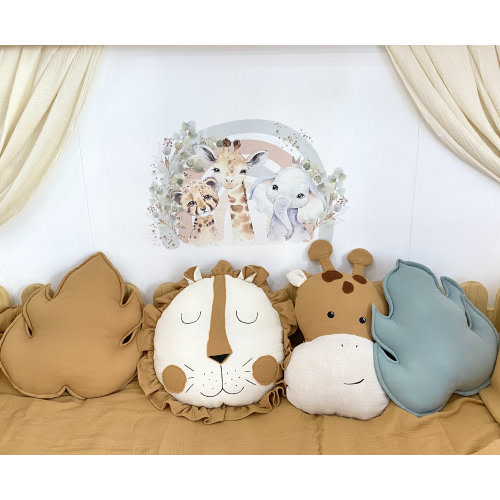 Kids Decorative Lion Pillow, Kids Room Decor Cushion Giraffe, Safari Themed Children's Room, Handmade And Handpainted nordic style