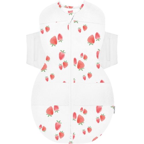 Happiest Baby SNOO Sleep Sack - 100% Organic Cotton Baby Swaddle Blanket - Doctor Designed Promotes Healthy Hip Development (Ivory Strawberries, Medium)