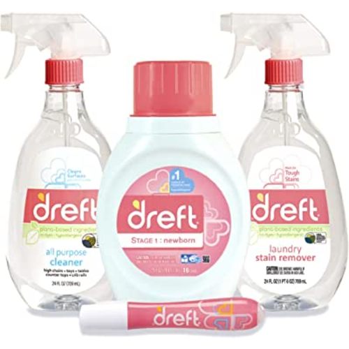 Baby Gifts Set by Dreft, Baby and Mom Gift Set with Liquid Laundry Detergent, Laundry Stain Remover, Stain Remover Pen & All Purpose Cleaner Spray, Great for Baby Showers