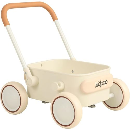 Kidpop PULA 2-in-1 Push and Pull-Along Wagon, Baby Push Walker for First Learner from 7 Month to 4 Year, One Year Birthday Gifts, Sturdy and Safe, Indoors and Outdoors (White)