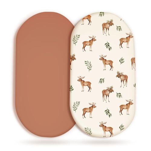 GRSSDER Stretchy Ultra Soft Fitted Bassinet Sheet Set 2 Pack, Universal Fit for Bassinets Baby Cradle Moses Basket Oval Rectangle Mattress Safe and Snug, Elk Stylish Print
