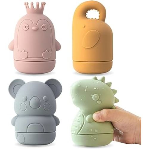 4 Packs Baby Bath Toy, Easy Twist-Open Bathtub Toys, Mold Free Ocean Bath Squirts, 9 Months and up Baby and Toddlers, Swimming Pool Toys, Shower Gift (koala, elephant, dinosaur, penguin)