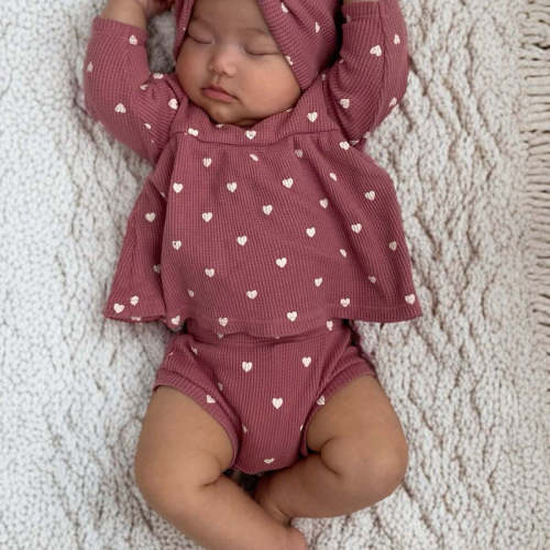 Organic Waffle Simple Dress & Bloomer, Mauve Heart