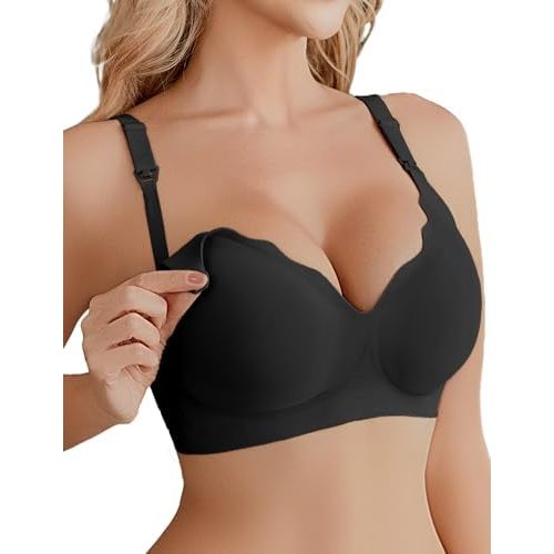 Ekouaer Nursing Bra Wavy Breastfeeding Bras for Women Seamless Maternity Support Wireless Pregnancy Sleep Bralette