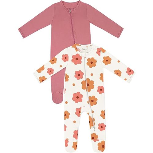Jimonda Bamboo Baby Pajamas,Unisex Boys Girls One-Piece Footies,Long Sleeve Sleepers 2-Way Zip closure Romper
