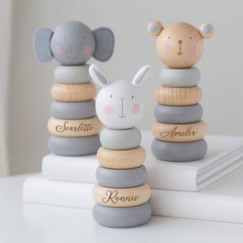 Personalised Wooden Elephant Teddy or Bunny Stacking Toy - Etsy