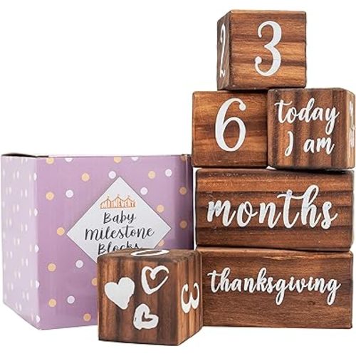 MAINEVENT Farmhouse Baby Monthly Milestone Blocks, Baby Gifts, Newborn Photography Props