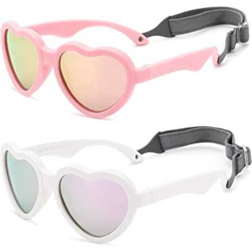 COASION Baby's First Sunglasses with Strap, Unbreakable Polarized Newborn Infant Heart Sunglasses for Ages 0-12 Months