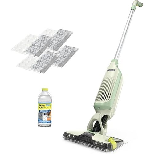 Shark VACMOP Pro Cordless Hard Floor Cleaner, Vacuum and Spray Mop, Powerful Suction, Lightweight, LED Headlights, Includes 4 Disposable Pads, 12oz Multi-surface Cleaning Solution, Lime Green, VM252GN