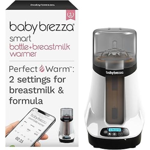 Baby Brezza Smart Baby Bottle Warmer, Breastmilk Warmer + Defroster - Only Brand with Different Temperatures for Breastmilk + Formula - Universal Fit for All Bottles + Milk Bags - Bluetooth Control