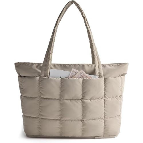 BAGSMART Expandable Tote Bag for Women, Puffer Work Tote Handbag, Quilted Carry On Bag for Travel Gym