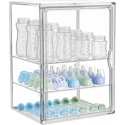 Baby Bottle Organizer for Countertop, X-Large Clear Bottle Storage Organizer, Baby Bottle Storage Organizer for Bottles, Nipples, Pump Parts & Food Jars, Nursery Cabinet, Kitchen Pantry
