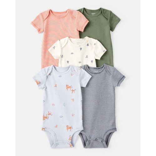 Baby Boy 5-Pack Cowboy Print Cotton Multipack Bodysuits - Blue/White/Orange/Green | Carter's