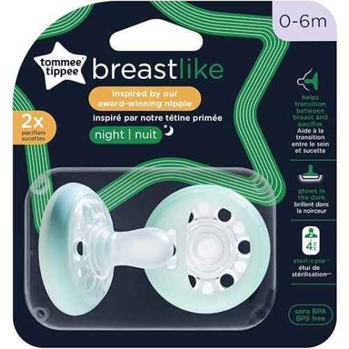 Tommee Tippee Breast Like Night Pacifier, 0-6 Months, Pack of 2