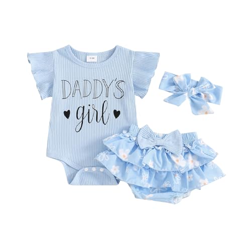 BeQeuewll Newborn Baby Girls Clothes Summer Daddys Girl Outfit Ruffle Romper Bow Tutu Shorts Heaband 3Pcs Girl Outfits