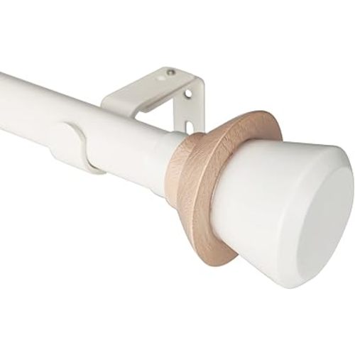 Nordic Style White Single Curtain Rod Set with Decorative Finials, 36-72 inch, Standard Single Drapery Rod for 1 Pack, 1 Inch diameter, Adjustable Length (36-72'', White)