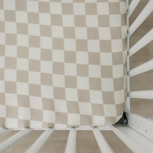 Amazon.com: Taupe Checkered Muslin Crib Sheet by Mebie Baby, Soft and Breathable Bed Sheets for Babies, Modern Neutral Bedding for Cribs, Standard Crib Mattress Fitted Sheet, Great for Boy or Girl Room or Nursery : Baby