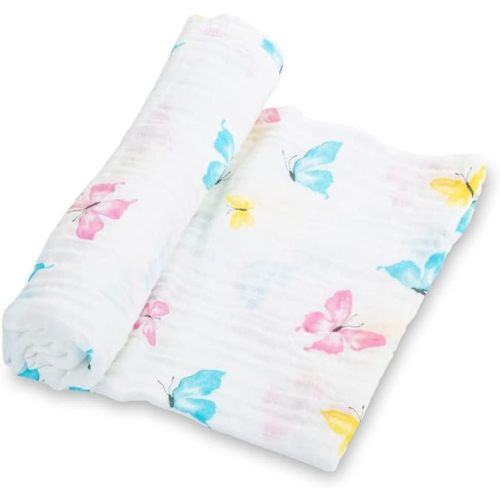 LollyBanks Baby Blankets, 100% Muslin Cotton Swaddle Blanket for Girls, Soft and Large 47 x 47 Inches Newborn Swaddle, Breathable Baby Receiving Blankets, Registry (Butterfly Print)