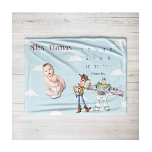 Personalized Baby Toy Story Milestone Velveteen Plush Blanket