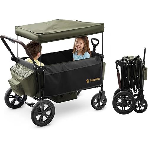 BabyVista Stroller Wagon for Kids, One-Hand Adjustable Push/Pull Handle, Spacious Storage, 8"/12" All-Terrain Wheels, Canopy with Bug Net, Wagon Stroller for Daily Walks, Short Trips & Grocery Runs