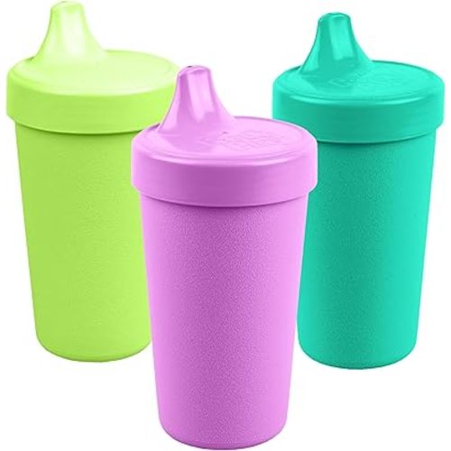 Re-Play Spill-Proof Sippy Cups for Toddlers - Kids Reusable 10 Oz Set of 3, Dishwasher & Microwave Safe, Made in USA, Mermaid
