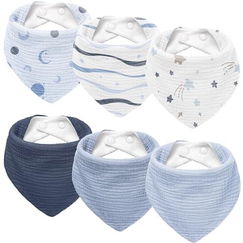 Susurration Muslin Baby Drool Bibs 6Pack Soft Triangular Adjustable Baby Bandana Bibs for Unisex Baby Girls & Boys
