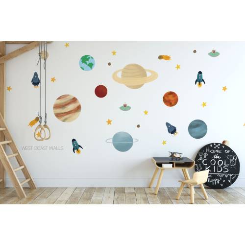 Solar System Removable Wall Decals / Rocketship Decals / Spaceship Wall Decals / Space Room / Space Decor / Moon Decor / Moon Wall Decal
