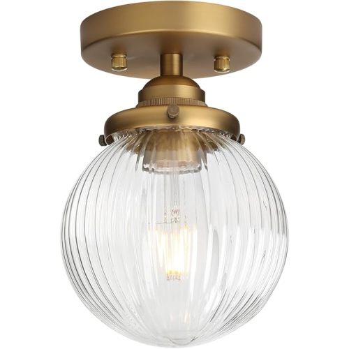 Yosoan 1-Light Indoor Flush Mount Hallway Ceiling Light, Single Modern Hardwired Vintage Industrial Retro Textured Striped Round Shade Farmhouse Lamp for Corridor Kitchen Bathroom Bedroom(Antique)