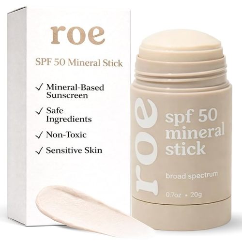 Roe Wellness- Mineral Sunscreen Stick SPF 50 Reef Safe Roll-On Clean Ingredients Zinc Oxide Sun Protection | Face & Body UVA & UVB | Great For Kids, Toddlers, Newborns & Adults