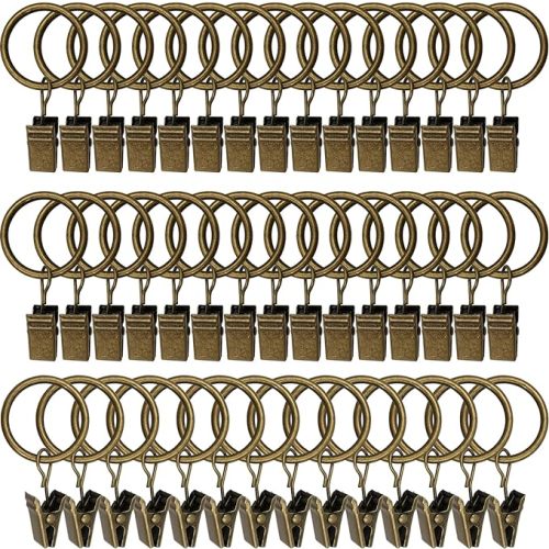 44 Pack Curtain Rings with Clips, Curtain Clip Rings Hooks, Bow Hanger Clips for Hanging Drapery Drapes Bows, Ring 1 inch Interior Diameter, Fits up to 5/8" Rod, Bronze