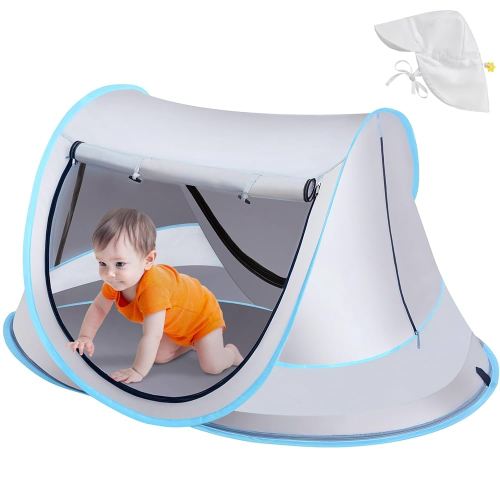 Baby Beach Tent with Baby Hat, Pop Up Toddler Travel Bed with Sun Hat for Boys or Girls, Sun Shade for Toddler Camping, Infant Portable Sun Shade, Summer Beach Baby