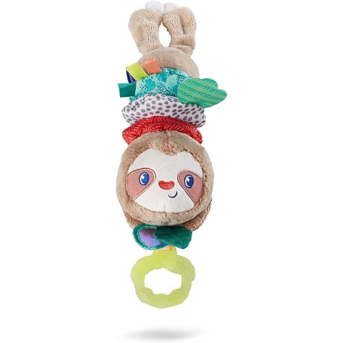 Infantino Music & Motion Pulldown Sloth - Musical Plush Sloth with Multi-Textured teether for Tactile Exploration, Easily attaches to Strollers and Gyms, BPA-Free