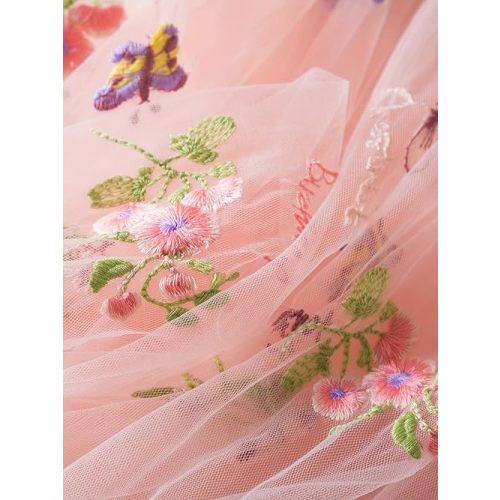 Elegant White Lace Fabric Tulle Fabric by Yard Colorful Floral Embroidery, 35x51in - Soft Tulle for DIY Dresses & Wedding Gowns, Hand Wash Only (Pink, 3 Yard（105 x51in）)