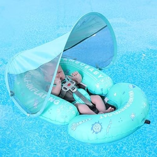 Mambobaby Pool Baby Floating Bed with Sun Canopy – Green
