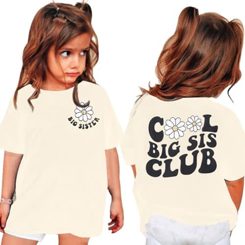 Big Sister Shirt Cool Big Sis Club Letter Printed Shirt Big Sister Announcement for Toddler Girls Outfit