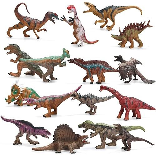Dinosaur Toys Realistic Dinosaur Figures 16 Pack Kids Dino Educational Toys 5 Inch Party Favor Animal Figurine Model Spinosaurus T-Rex Velociraptor Brachiosaurus, Dinosaur Toys for Kids 3-5