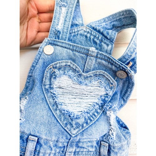 Heart Denim Bubble romper Distressed Jean Romper for baby
