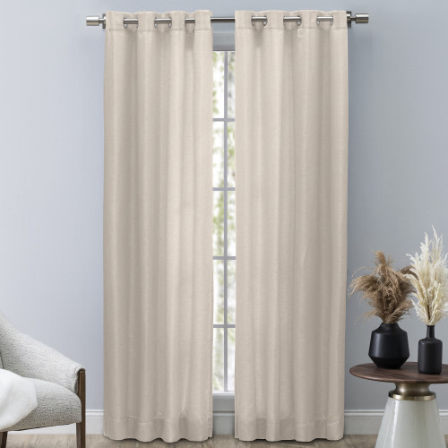 Ricardo Trading Grasscloth Lined Grommet Window Panel Curtain - Parchment, 54"W X 84"L