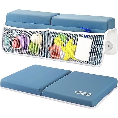 beiens Bath Kneeler and Elbow Rest Pad Set - 1.5'' Comfortable Thick Baby Bath Kneeler Pads, Quick Dry Soft Kneeling Pad for Baby Bath Time, Non-Slip Knee& Arm Support Bathtub Mat with Toys Organizer
